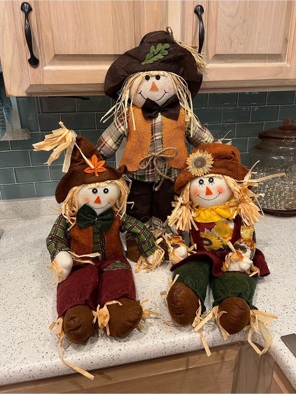 Autumn Harvest Scarecrow Trio - Brown & Orange Holiday Decor